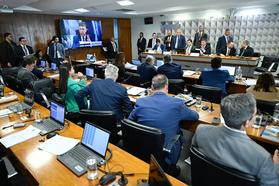 Mulher depõe em sala de audiência do Congresso Nacional durante CPMI