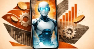 Smartphone com interface de inteligência artificial em destaque, representando a inovação tecnológica em dispositivos móveis.