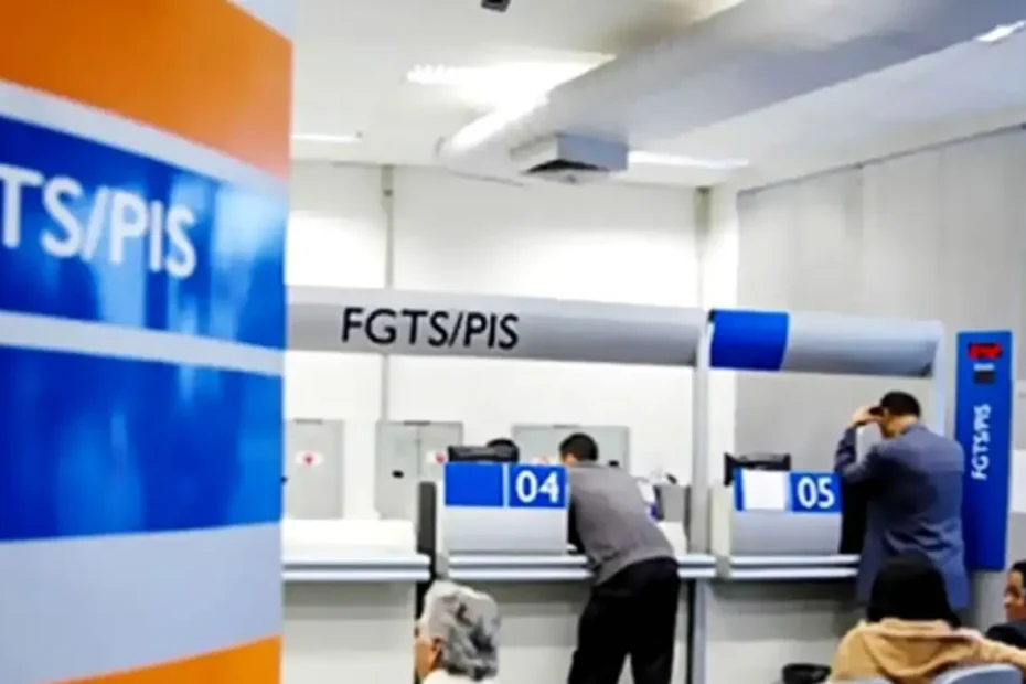 Trabalhadores recebendo notícia sobre abono salarial em frente à Caixa.