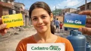 Família revisando informações sobre o Cadastro Único e benefícios sociais em casa.