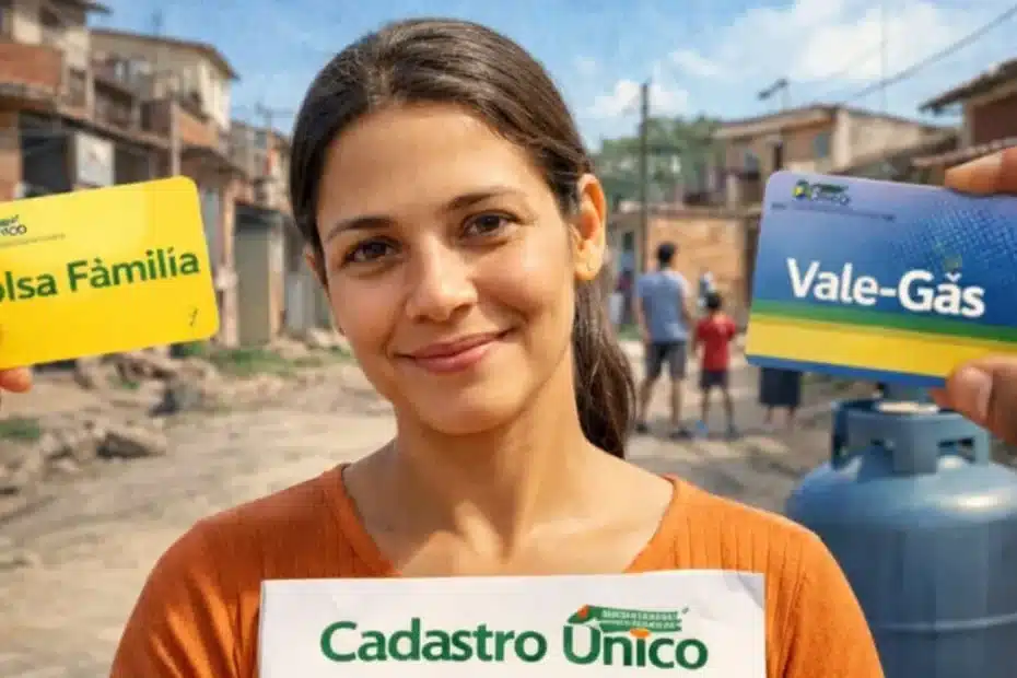 Família revisando informações sobre o Cadastro Único e benefícios sociais em casa.