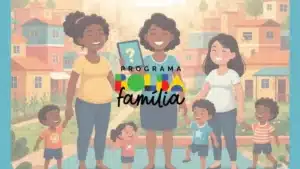 Mãe com bebê no colo recebendo apoio do Bolsa Família