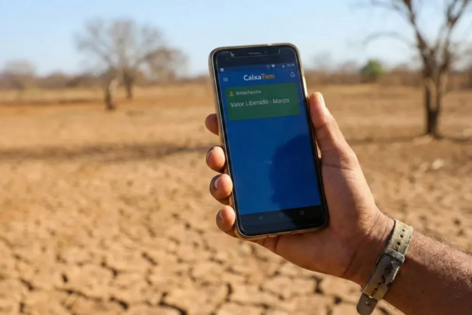 Família recebendo cartão do Bolsa Família em frente ao CRAS