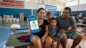Mulher recebendo cartão Bolsa Família