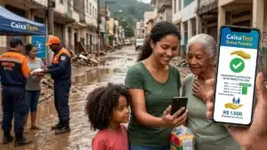 Família afetada por desastre recebe pagamento antecipado do Bolsa Família.
