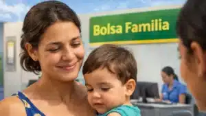 Mãe e filho aguardando atendimento em posto de saúde