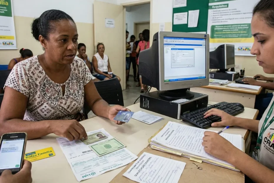 Senhora preocupada com documento do INSS sobre bloqueio de benefício BPC.