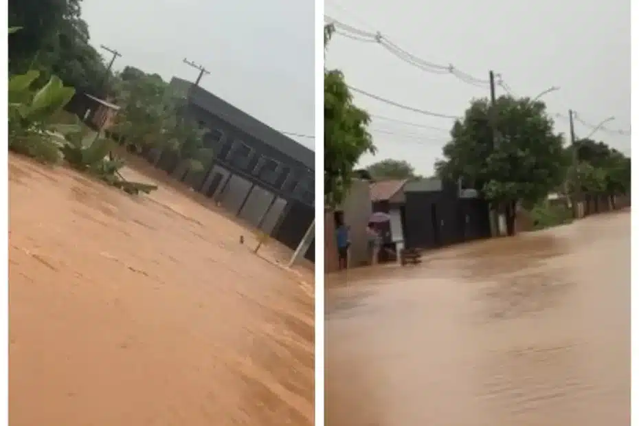 Morador em frente a residência após fortes chuvas com potencial para saque do FGTS.