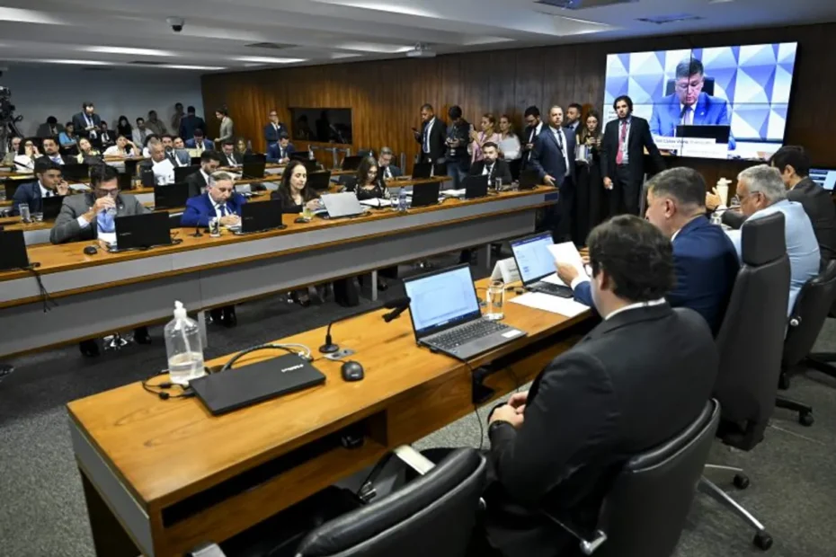 Sala de reunião vazia em Brasília, simbolizando o cancelamento de depoimento na CPMI.