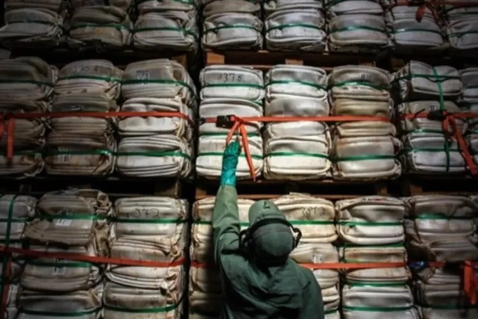 Linha de produção em fábrica de produtos químicos com foco em equipamentos