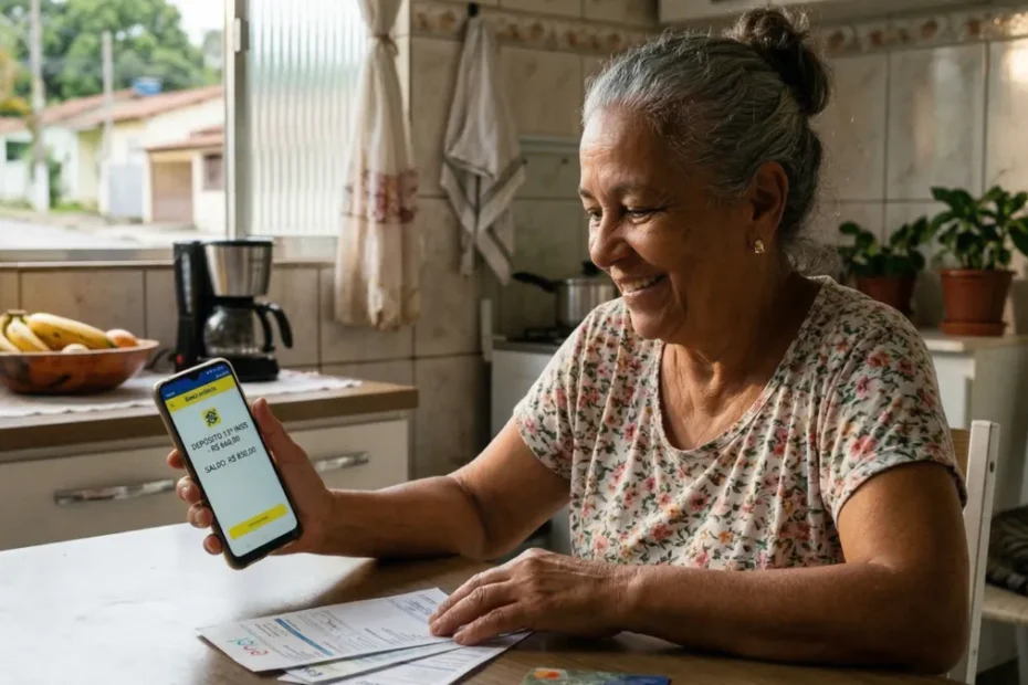 Idoso sorrindo enquanto consulta um calendário, simbolizando a antecipação do 13º salário do INSS