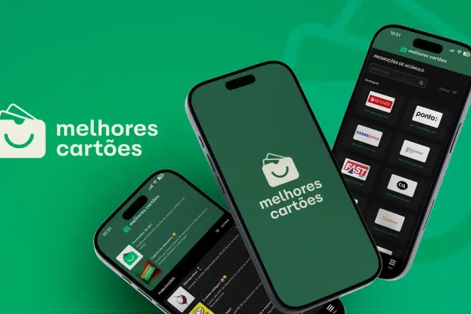 Composição de cartões de crédito, passagens com milhas e cupons de desconto em fundo branco.