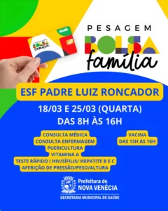 Profissionais de saúde realizam pesagem e aferição de pressão em beneficiários do Bolsa Família em Nova Venécia.