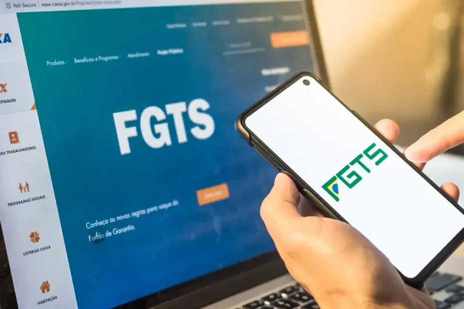 Pessoa confere saldo do FGTS no celular
