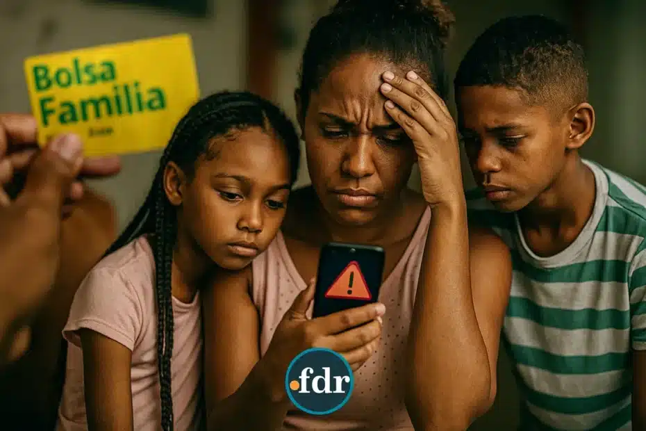 Mãe preocupada com filhos em atendimento do Bolsa Família.
