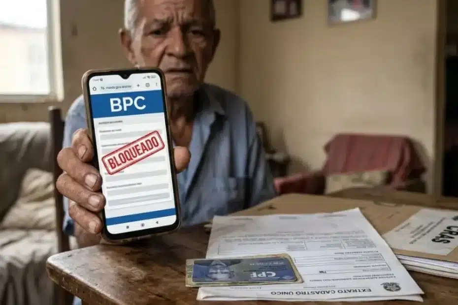 Pessoa idosa preocupada com documentos do BPC e INSS