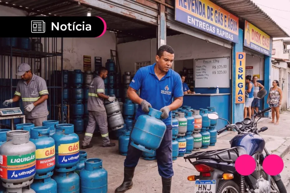 Pessoa preocupada segurando botijão de gás e olhando o celular, indicando incerteza sobre o benefício Gás do Povo.