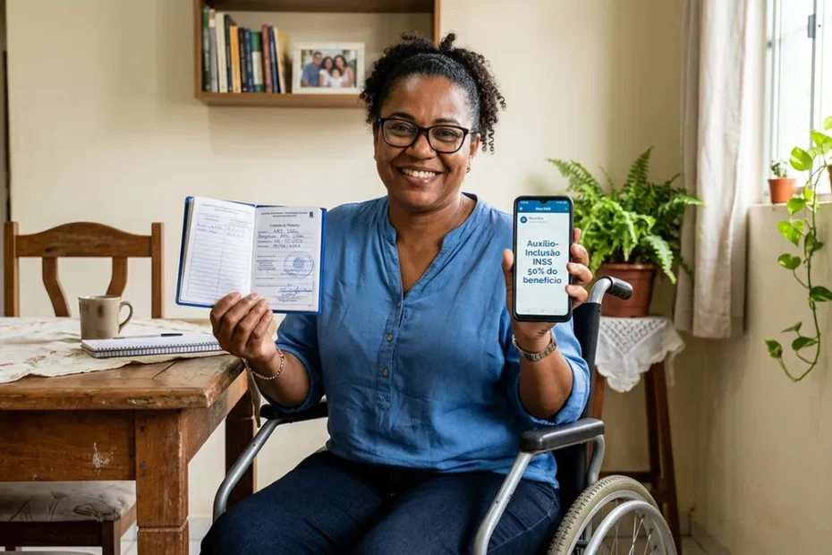 Pessoa com deficiência trabalhando no computador em um escritório moderno, representando a inclusão no mercado de trabalho.
