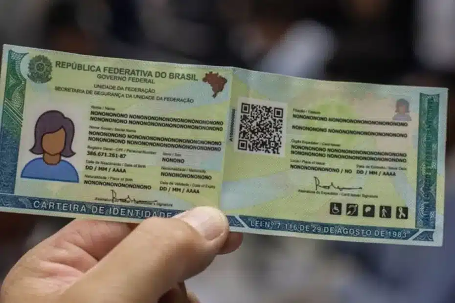 Pessoa segurando a Nova Carteira de Identidade Nacional (CIN), com expressão de urgência e foco no documento