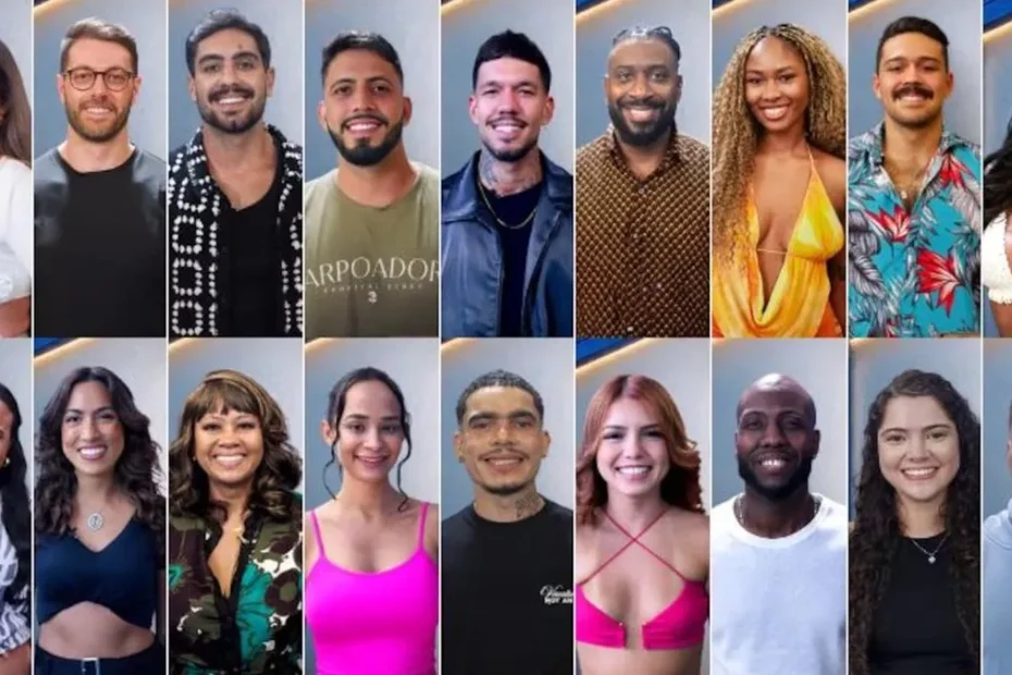 Participantes do reality show Casa do Patrão reunidos em frente às casas do programa.