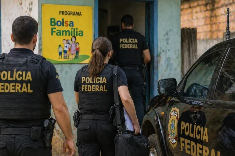 Agentes policiais em operação em frente a prédio governamental