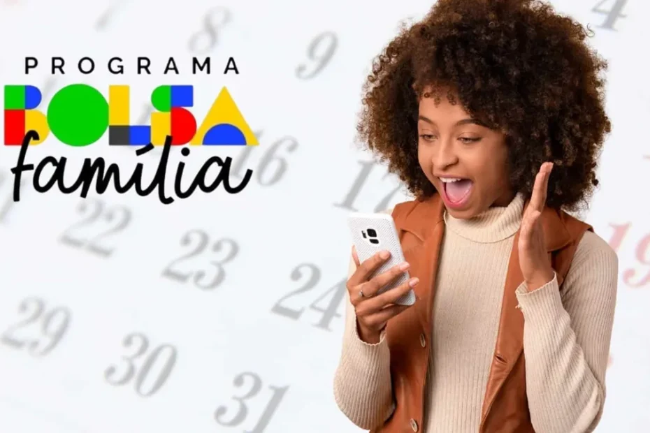Pessoa checando o pagamento do Bolsa Família no celular, com foco na tela do aplicativo.