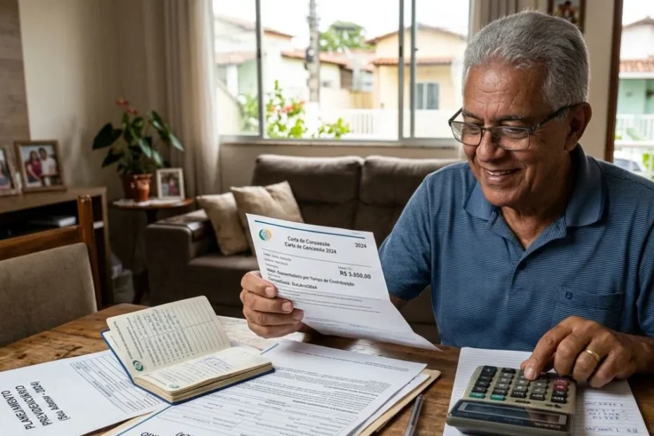 Idoso consultando extrato do INSS no celular, com expressão de preocupação, sobre descontos indevidos