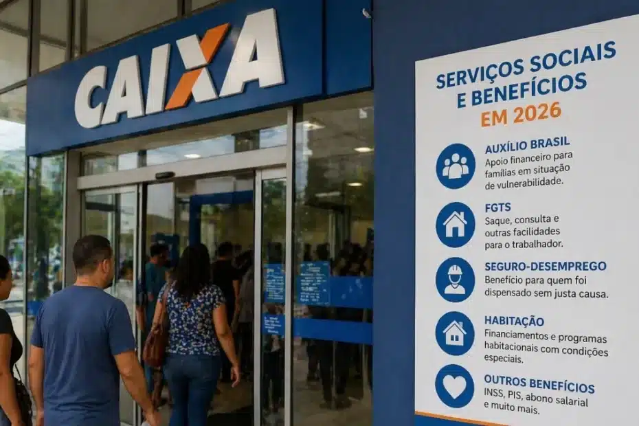 Mãe sorri ao receber extrato do Bolsa Família em frente à Caixa.