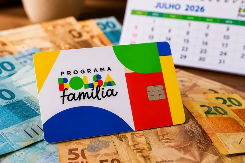 Família brasileira usando o aplicativo Caixa Tem para consultar o pagamento do Bolsa Família.