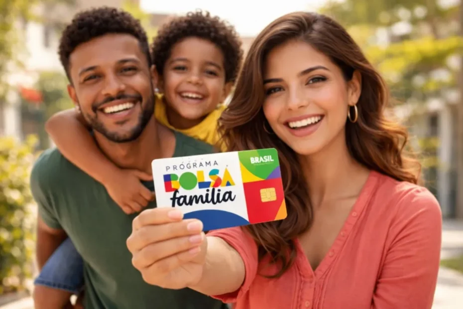 Mãos de uma pessoa consultando o calendário de pagamento do Bolsa Família de agosto no aplicativo Caixa Tem em um celular.