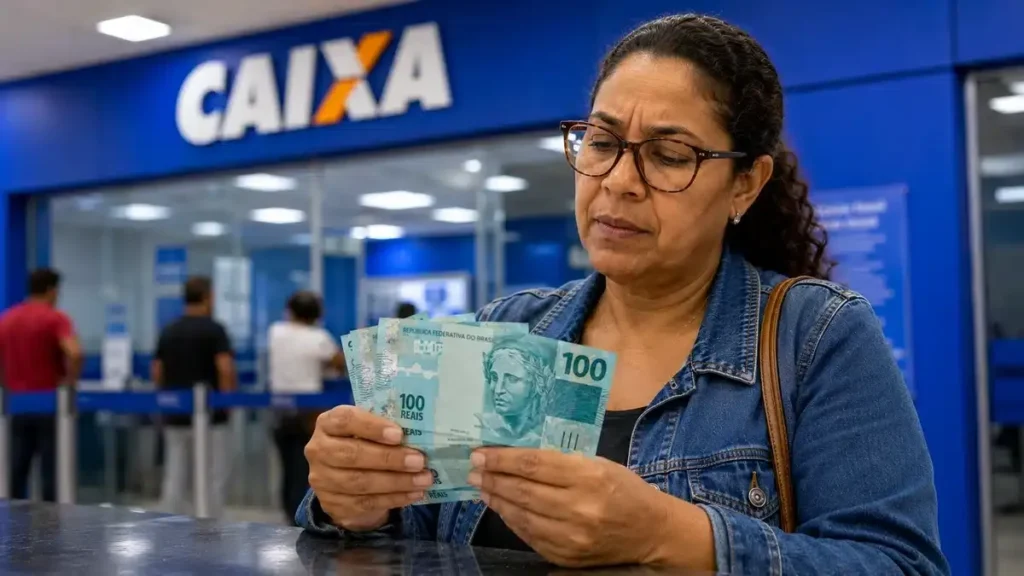 Mãos de uma pessoa idosa consultando o aplicativo FGTS ou Caixa Tem para verificar o saque do PIS/Pasep