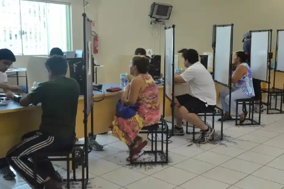 Idoso tentando acessar benefícios do INSS com biometria