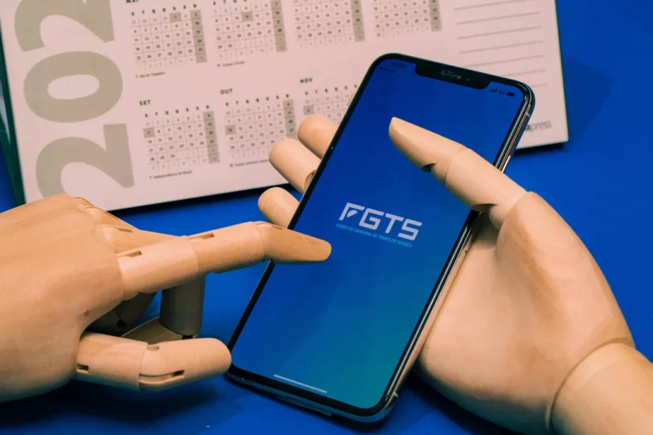 Trabalhador consultando o extrato do FGTS no celular para verificar o lucro distribuído.