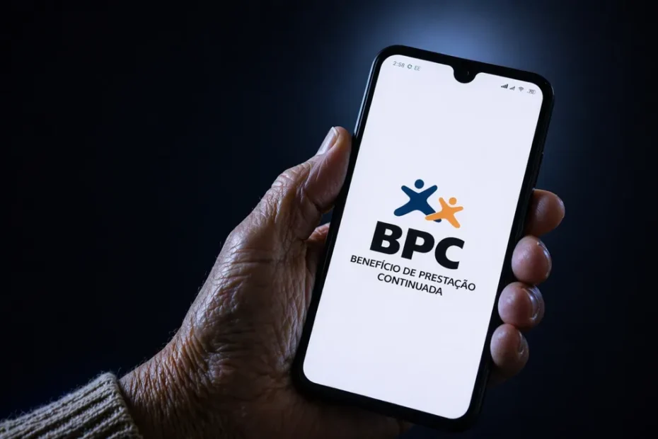 Idoso ou pessoa com deficiência conferindo o pagamento do BPC no celular