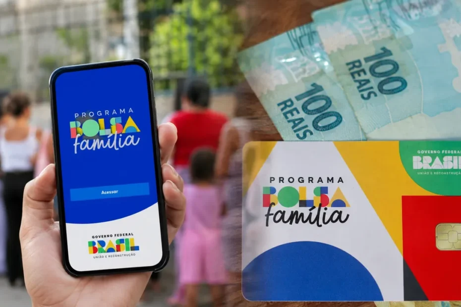 Família brasileira olha para celular enquanto consulta informações sobre o Bolsa Família e possíveis reajustes de valores em 2027.