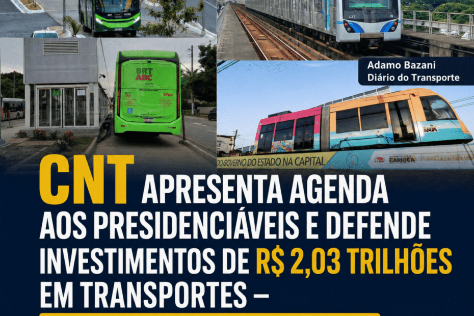 Ônibus elétrico moderno em corredor exclusivo, com estações de transporte acessíveis e passageiros em uma cidade urbanizada.