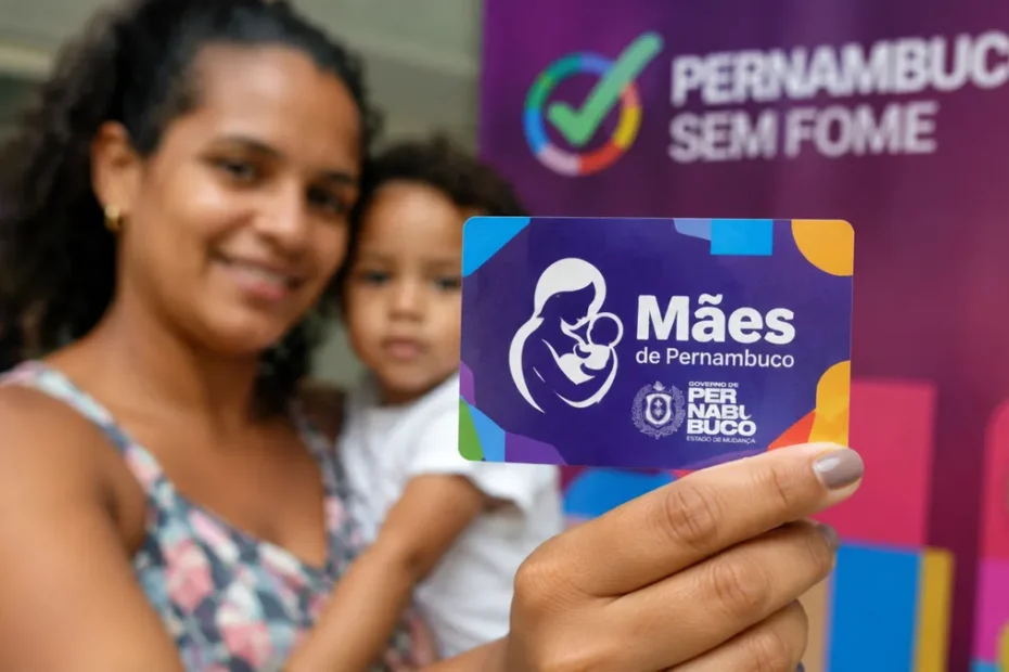 Mãe em Pernambuco consultando o aplicativo Caixa Tem no celular, com um olhar de esperança, para verificar o recebimento do benefício Mães de Pernambuco.