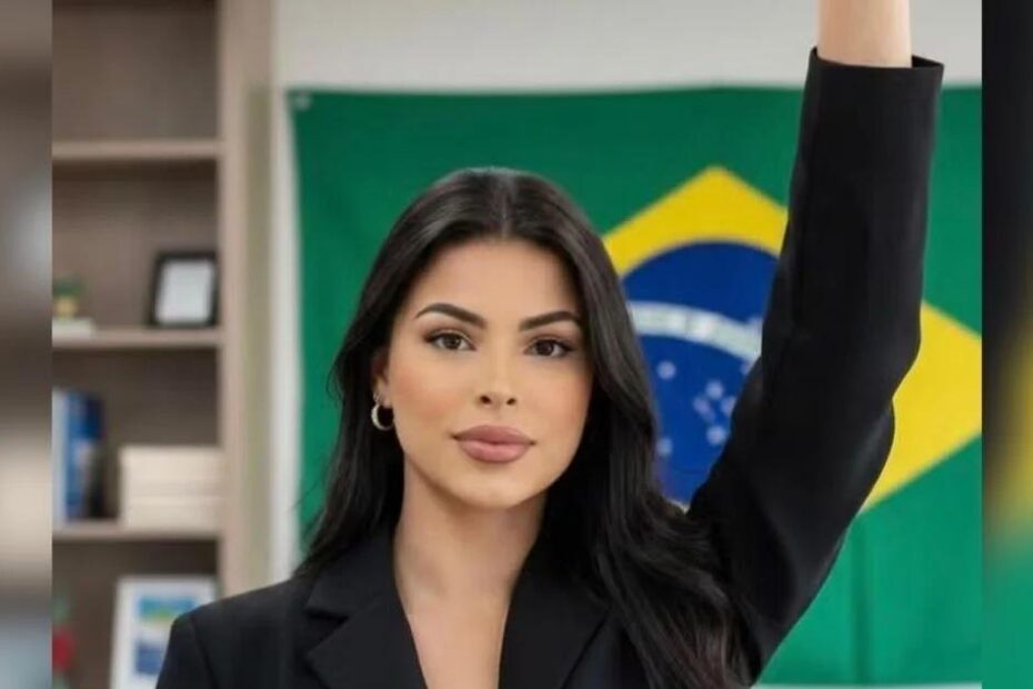 Candidata Sophia Barclay, afiliada ao PL, em um contexto político e de discussão sobre auxílios sociais