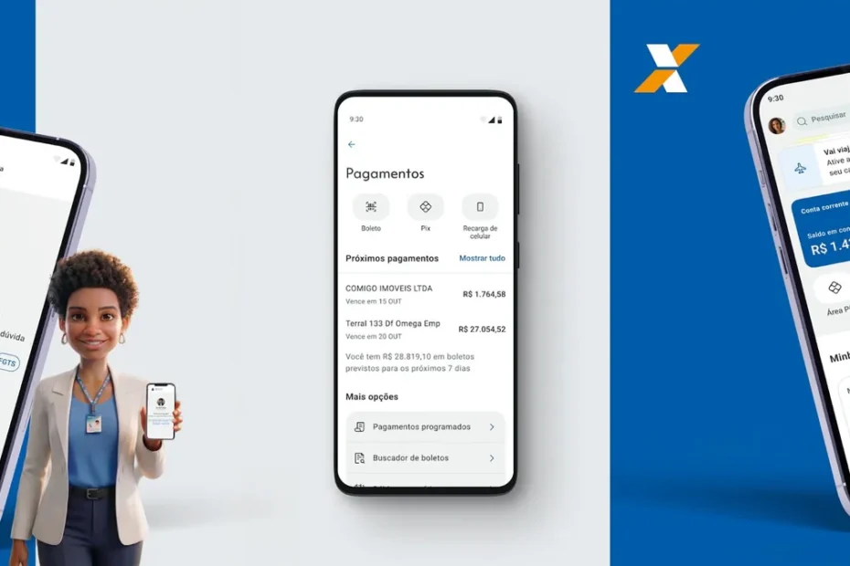 Pessoa usando o novo aplicativo da Caixa para acessar serviços financeiros e benefícios sociais