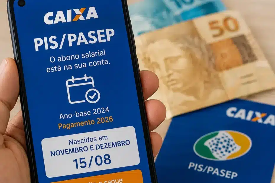 Trabalhador consultando o saldo do PIS/Pasep pelo aplicativo da Caixa no celular