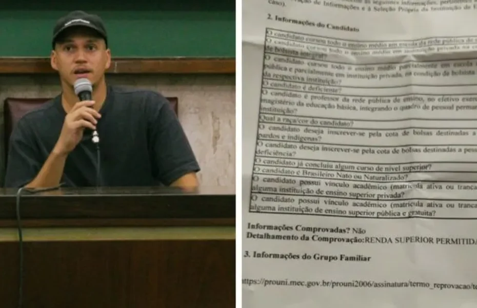 Jovem estudante analisando documentos financeiros em uma mesa