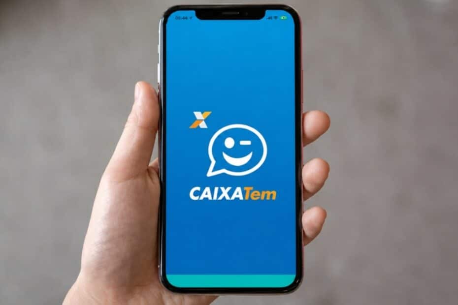Pessoa segurando celular com aplicativo de banco aberto em ambiente residencial