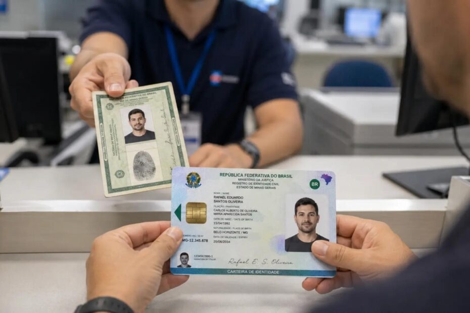 Carteira de Identidade Nacional (CIN) sendo apresentada para atendimento em repartição pública.